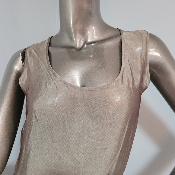 Asya Italian Design Sheer Tan High Low sleeveless Dress Small - Picture 4 of 13